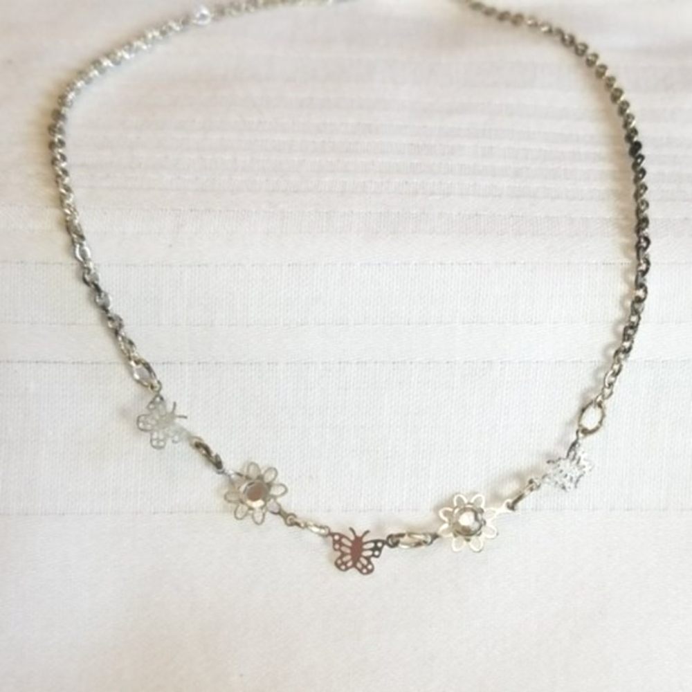 Silver Butterfly Flower Ankle Bracelet